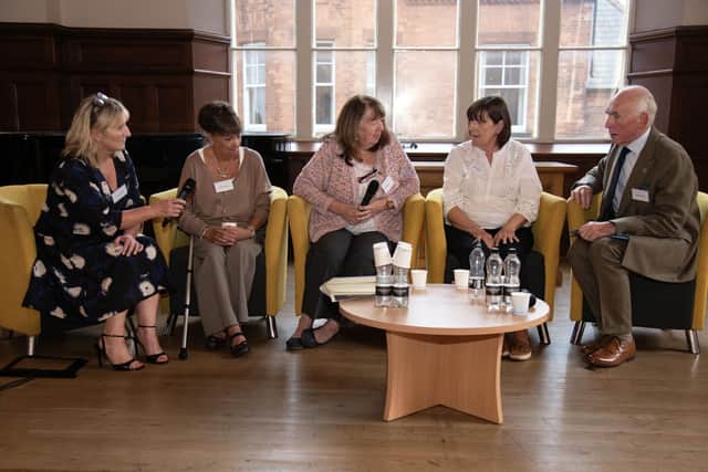 Panel with Families of the Disappeared (from left): Sandra Peak, CEO of WAVE; Maria Lynskey, niece of Joe Lynskey, Dympna Kerr, sister of Columba McVeigh, Anne Morgan, sister of Seamus Ruddy; and Geoff Knupfer, Former Lead Forensic Scientist & Head of Investigation Team, Independent Commission for the Location of Victims' Remains.