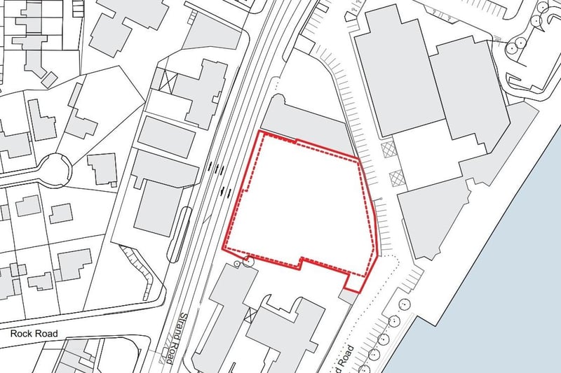 An aerial outline of the proposed site on the Strand Road.