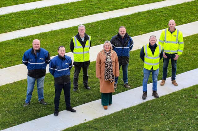 The Mayor of Derry, Councillor Sandra Duffy visiting the City Cemetery to view the completion of works on the new extension. Included, from left, are Conor Canning, Head of Environment and Building Control, John Quinn, Streetscape manager, Eugene Hegarty, Doran Consulting Ltd., Paul Coyle, Cemeteries Supervisor, Martin Parke, Cemeteries Team Leader, and Brendan McCrossan, E Quinn Contracts.