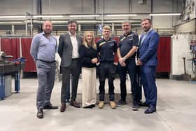 WorldSkills Ireland Welding Competitor Lee Davison pictured with Cathal McGee, Colm Richardson, Vinny McGroary, Anne McHugh and Ciaran O Brien.