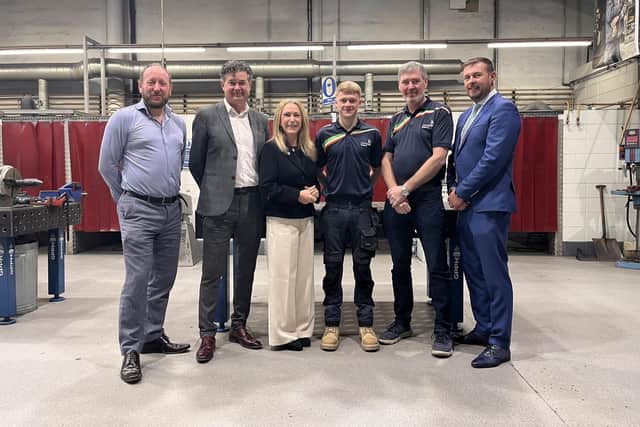 WorldSkills Ireland Welding Competitor Lee Davison pictured with Cathal McGee, Colm Richardson, Vinny McGroary, Anne McHugh and Ciaran O Brien.