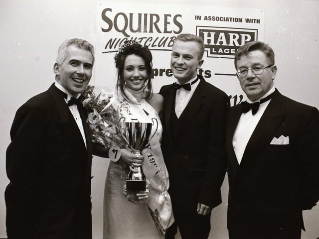 The finalists of the 1995 Miss Derry competition pictured at the final in Squires Nightclub.