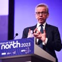 Michael Gove, Secretary of State for Levelling Up, Housing and Communities, speaking at the Convention of the North in Manchester. PIC: James Speakman/PA Wire