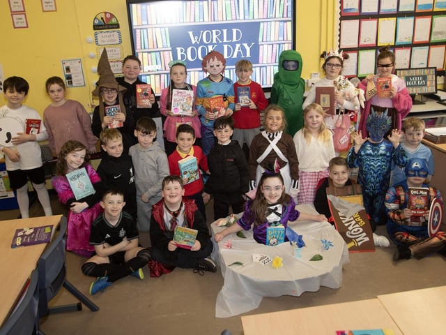Mrs. O'Hara's Primary 5 class celebrate World Book Day.
