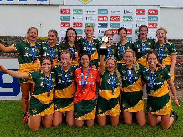 Australasia celebrate winning the GAA World Games Camogie Knockout final in Celtic Park on Friday morning. Photo: George Sweeney. DER2330GS - 201