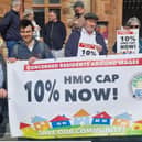 Residents recently staged a protest outside the Guildhall ahead of a meeting. Photo: Jack Tibbetts.