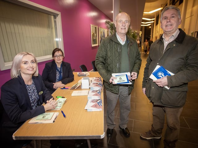 Derry Credit Union members John O'Connor and Billy McClay pictured in attendance at Monday's AGM in St. Mary's College.