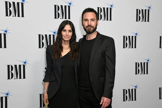BEVERLY HILLS, CALIFORNIA - MAY 10: (L-R) Courteney Cox and Johnny McDaid attend the 70th Annual BMI Pop Awards at Beverly Wilshire, A Four Seasons Hotel on May 10, 2022 in Beverly Hills, California. (Photo by JC Olivera/Getty Images for BMI)