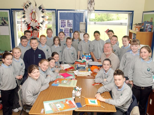 Trench Road P7 pupils with Mr. Jim Brown. (2305C31)