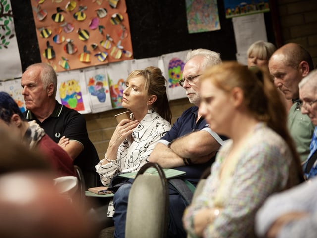Some of the faces in the audience at the Feile 23 'Brian Rowan - 25 Pieces' conversation with Freya McClements at Pilot's Row on Thursday evening.