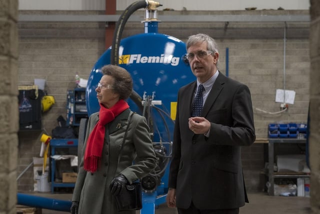 Princess Anne paid a flying visit to Fleming Agri Products in Derry on Thursday when she met staff and apprentices at the Newbuildings facility.