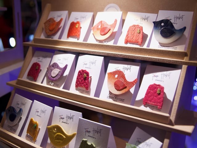 Fiona Herbst's jewellery on display in the Guildhall.