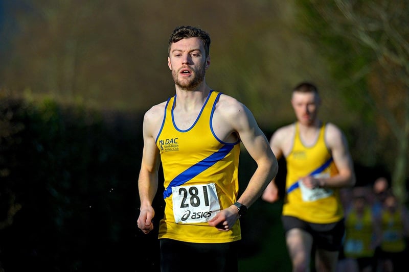 Craig McMeechan, North Down Athletic Club, winner of the Derry Cross Country Open 6k event at Thornhill College led the race from the beginning. Photo: George Sweeney. DER2301GS – 28