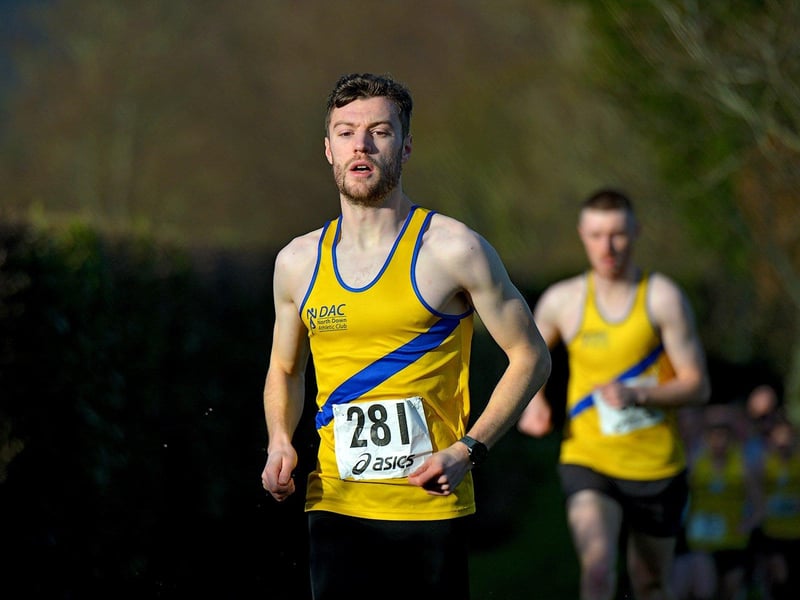 Craig McMeechan, North Down Athletic Club, winner of the Derry Cross Country Open 6k event at Thornhill College led the race from the beginning. Photo: George Sweeney. DER2301GS – 28