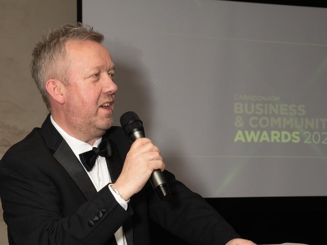 Jimmy Stafford, MC at the Carndonagh Traders Association Business and Community Awards in Ballyliffen Lodge Hotel on Saturday night last. Photo Clive Wasson