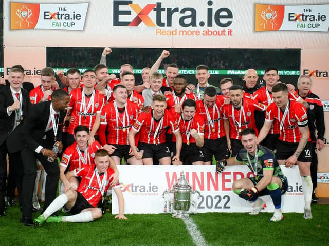 Derry City after winning the FAI Cup. Mandatory Credit: Kevin Moore/mci