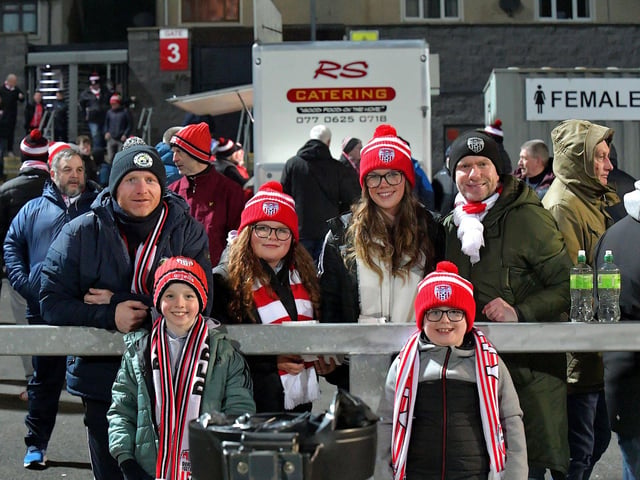 Derry City fans at the Ryan McBride Brandywell Stadium for the game against Dundalk on Friday evening last. Photo: George Sweeney. DER2310GS – 039