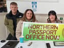 Pádraig Delargy MLA, Derry City & Strabane District Councillors for The Moor Aisling Hutton and Emma McGinley in Ráth Mór shopping centre