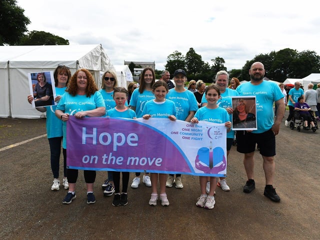 The Hope on the Move fundraising team members who took part in the 24 hour Legenderry Relay for Life at St Columba’s Park on Saturday. Photo: George Sweeney.