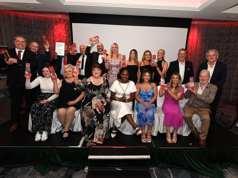Mayor Lilian Seenoi Barr pictured with winners of the 2024 Derry Journal BetMcLean People Awards. Photo: George Sweeney