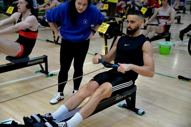 Daniel with his coach Mairéad Nic Bhloscaidh on his way to winning gold in the Men's 30-39 2,000m at the Irish Indoor Rowing Championships in Limerick in January. (Photo: Mike O'Dwyer / St Michael's Rowing Club)