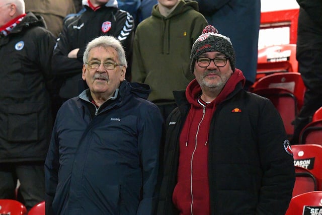 Candystripe fans at the Brandywell for Friday evening’s game. Photo: George Sweeney