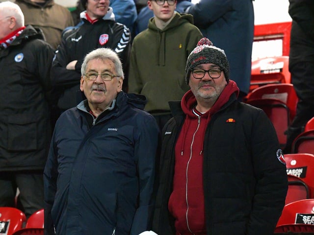 Candystripe fans at the Brandywell for Friday evening’s game. Photo: George Sweeney