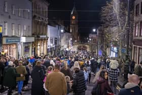 Crowds on Shipquay Street for Derry Halloween.