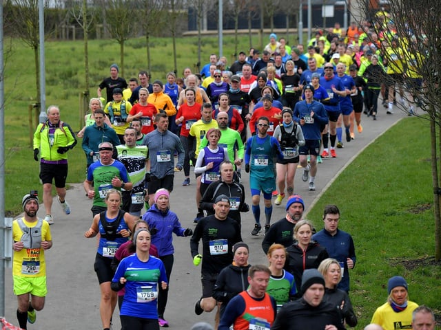Runners make their way through St Columb’s Park during the Bentley Group Derry 10 Miler road race on Saturday morning. Photo: George Sweeney. DER2310GS – 100