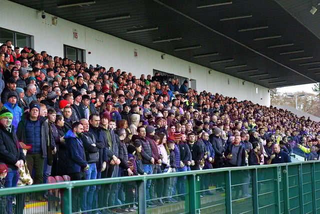 A section of the 3,847 attendance at the Derry v Limerick Division Two opener at Owenbeg on Saturday afternoon. Photo: George Sweeney. DER2305GS – 154