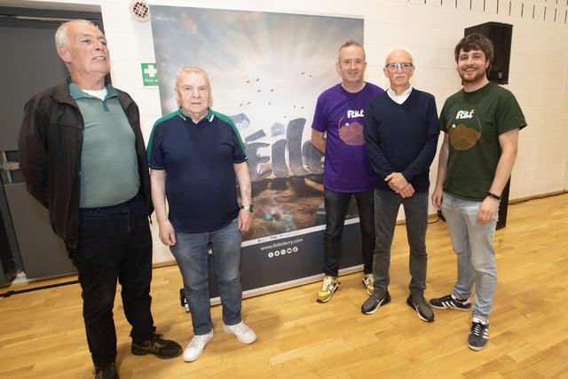 Tony O'Doherty pictured with Gerry Duddy and Nucker Tierney, Gareth Stewart, Feile Director and Ruairi Campbell, film producer, after Saturday's premiere. (Photos: Jim McCafferty Photography)