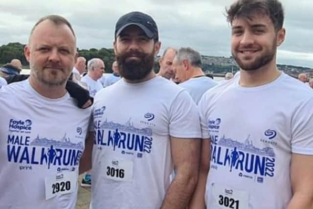 Nina's sons, Tom, Dean and Ryan participating in this year's Foyle Hospice Male Walk-Run.