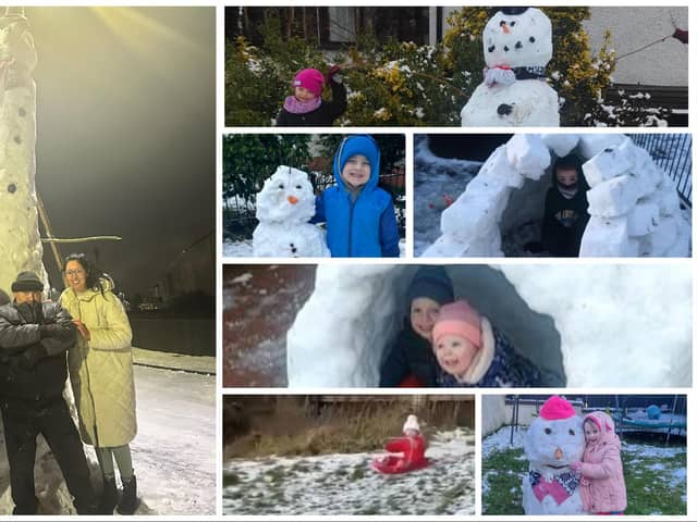 People having great craic during the recent snow flurries.