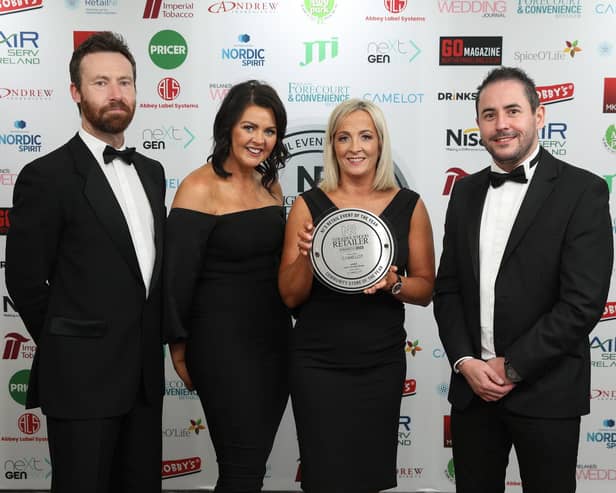 Community Store of the Year - Gareth Burnside from Sponsor Camelot with Denise Ferguson, Ciara Moore, and Alastair Connor from Lynch’s EUROSPAR Skeoge.