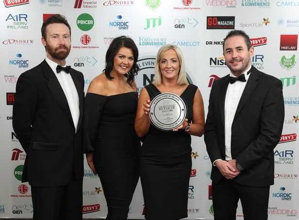 Community Store of the Year - Gareth Burnside from Sponsor Camelot with Denise Ferguson, Ciara Moore, and Alastair Connor from Lynch’s EUROSPAR Skeoge.