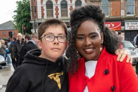 Lewis Green with Derry City and Strabane District Council Mayor, Councillor Lilian Seenoi-Barr as she hosted Supercar Saturday in Guildhall Square to raise money for the Mayoral Charity Bud Club. The event attracted car enthusiasts and owners from across the region to support aid the local charity. Picture Martin McKeown. 24.05.25