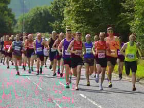 City of Derry Spartans Aidan Healey (1366) and Jim Doyle (1342) were early leaders in the Eglinton Runners charity 5K race and walk, in aid of the Rainbow Centre and the Men's Shed Eglinton, at Campsie on Sunday. Photo: George Sweeney. DER2331GS - 01