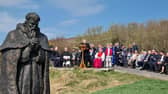 His Excellency, Archbishop Luis Mariano Montemayor, Papal Nuncio addresses those gathered at the unveiling of a statue commemorating Friar Seamus Hegarty at Fr Hegarty's Rock on Friday. (See Inside).