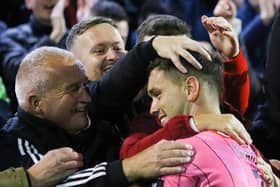 REFRESH: RESET . . . Brian Maher pictured celebrating with Derry City fans.Photo: Kevin Moore/MCIphoto