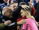 REFRESH: RESET . . . Brian Maher pictured celebrating with Derry City fans.Photo: Kevin Moore/MCIphoto