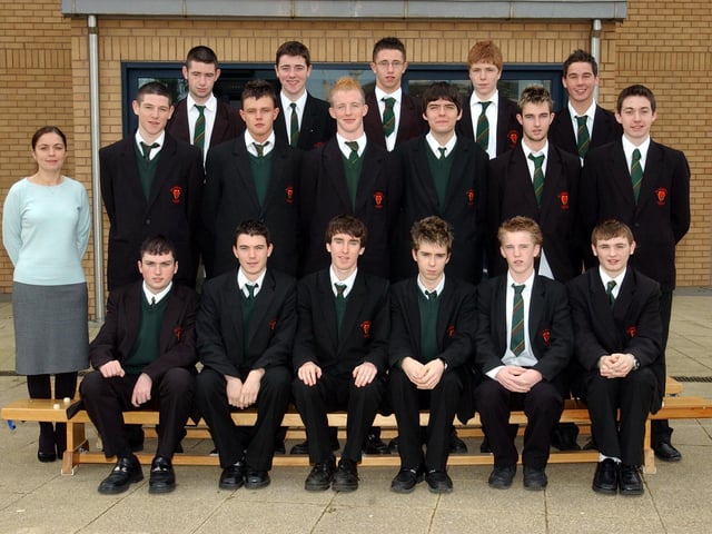 Year 11 and 12 class prizewinners. Included is Ms. Orlaith Donnelly, Year Head. (1510C15) : St Joseph's Boys School Prizegiving October 2004.