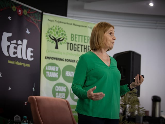 Linda Ervine, pictured at the Gasyard on Thursday for the Did Ye Hear About? Whose Language? event as part of Feile 2025. (Photos: Jim McCafferty Photography)
