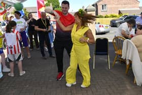 Turlough O'Neill and Margaret Cunningham dance during the Annual Farland Way Hazelbank Big Lunch. Photo: George Sweeney