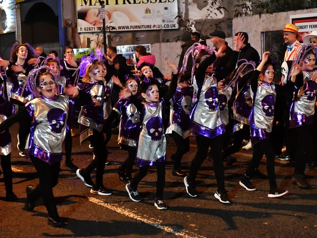 The ‘Carnival of the Dead’ Halloween parade makes its way along Strand Road.  Photo: George Sweeney
