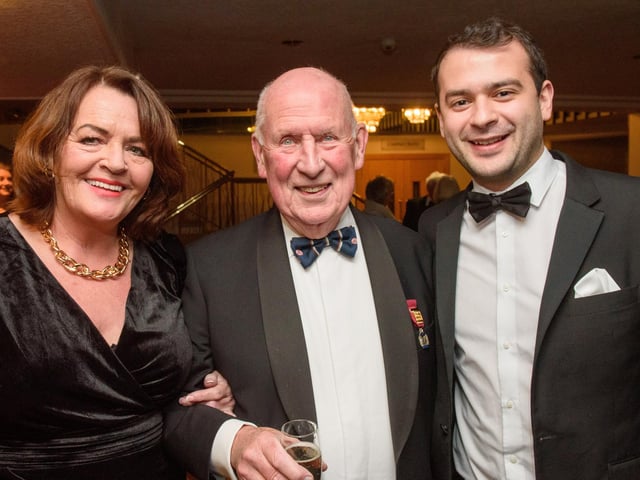 Deborah Fields, Donal Hill and Nickey Morton pictured at Londonderry Musical Society’s 60th Anniversary dinner in the White Horse Hotel. Picture Martin McKeown. 14.01.23
