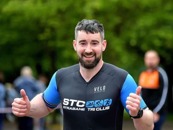 Thumbs up from Ciaran Anderson after finishing the Liam Ball Triathlon on Sunday morning.