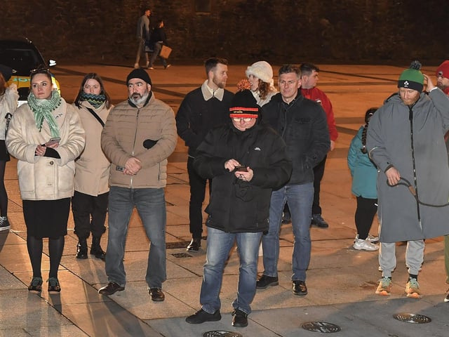 Supporters attend the second annual Reclaim the Night walk, on Saturday evening, from Ebrington Square to Guildhall Square, organised by Foyle Women’s Information Network.  Photo: George Sweeney