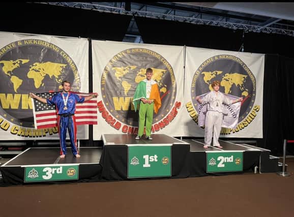 Ben Houston celebrating his silver medal at the WKC World Championships in Killarney last week.