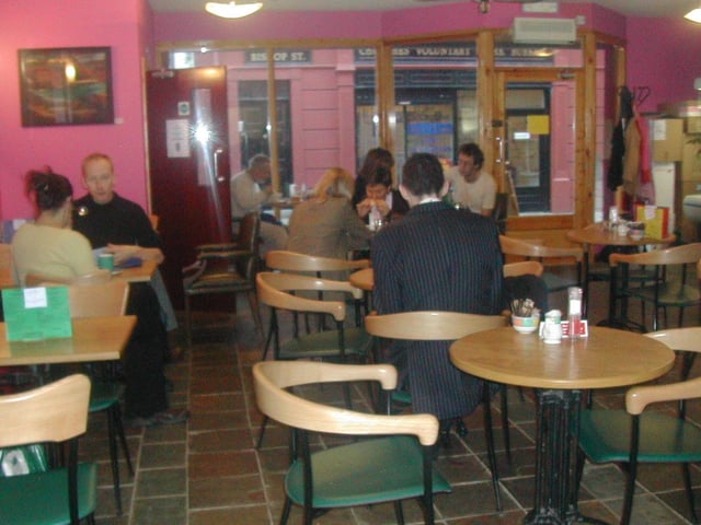 Enjoying a cuppa and a chat in the café adjoining Bookworm in 2004.