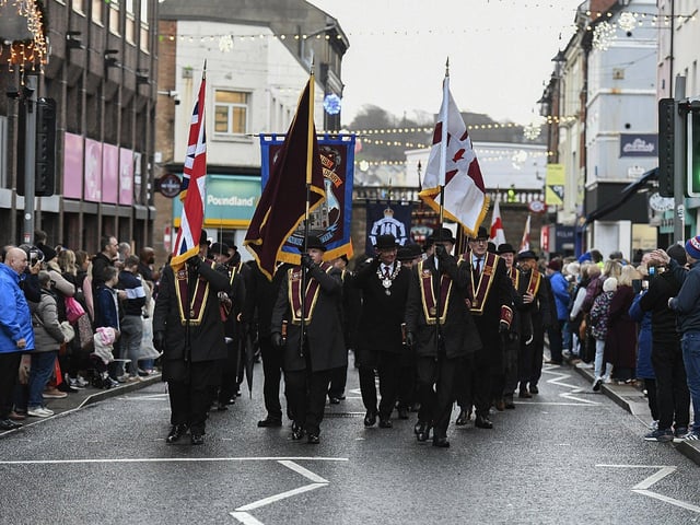 Apprentice Boys of Derry parade in Derry city centre on Saturday as part of the annual ‘Shutting of the Gates’ celebrations. Photo: George Sweeney